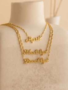 1pc Customized Necklace For Women Gold Color Water Wave Chain Necklace Personalized Custom Name Pendant Necklace Stainless Steel Jewelry Wedding Bridesmaid Gifts Anniversary Birthday Gift Stylish, For Teenagers, Junior High School Students, Middle School Students, High School Senior High School Students, College Students, University Students, Freshman, Sophomore, Underclassmen,Delicate Romance - 彩色 - 查看 3