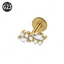 1件装 Cz 叶子 G23 纯钛耳骨耳钉 16G 内螺纹锆石蝴蝶耳廓耳屏穿刺饰品 - 如圖 - 查看 16
