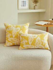 1pc 3D Butterfly Embroidery Decorative Throw Pillow Case, Home Decor Suitable For Living Room, Bedroom, Party And Various Environments, Spring/Summer - Yellow - View 2