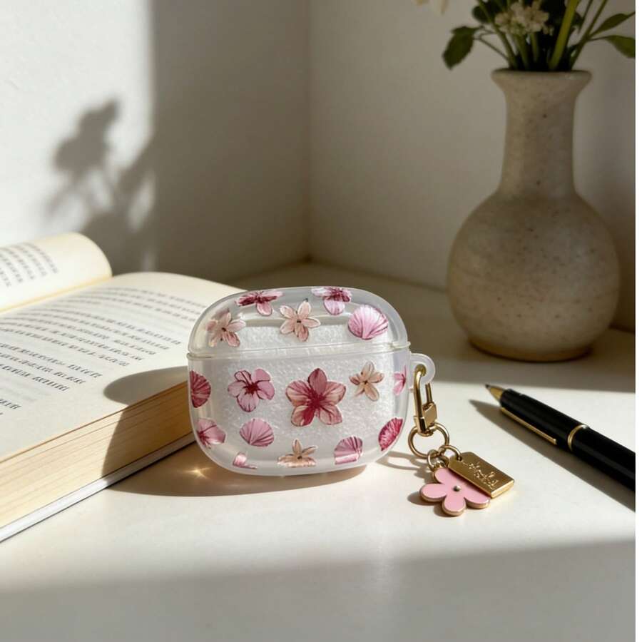 Floral Design Earphone Case, Transparent Refreshing Earphone Cover, Earphone Anti-Drop Shell, Suitable Compatible With Apple Bluetooth Earphone Protective Case - Clear - View 1