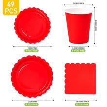 8pcs Red Petal Shaped Disposable Plates, Napkins, Cups Party Supplies Set, Suitable For Birthday, Wedding, Theme Party, Family Picnic - Multicolor - View 6