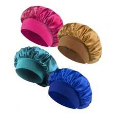 4pcs Women's Fashion Extra Large Satin Sleep Cap With Elastic Band - Soft & Smooth, Suitable For Curly And Straight Hair, Suitable For Daily Wear And Sports - Multicolor - View 16