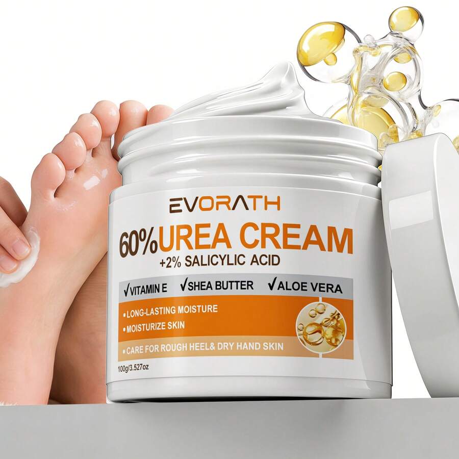 60% Urea Cream + 2% Salicylic Acid, Enriched With Vitamin E, Aloe Vera And Shea Butter, Quickly Absorbed Without Greasiness, Promotes Exfoliation And Repairs Skin Barrier, Concentrated Formula To Treat Cracked Heels And Calluses, Specially Formulated For Hand And Foot Care, Effectively Moisturizes Skin And Maintains Hydration - 100g (EV121003)