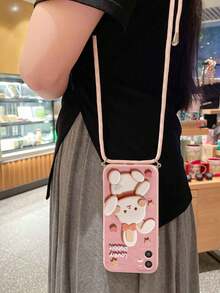 1个时尚星星兔爱心穿孔镜头保护防摔磨砂边手机壳，兼容苹果/红米/vivo/OPPO/传音 - 粉色 - 查看 2