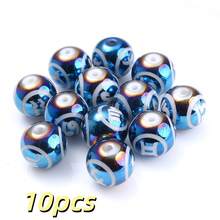 10Pcs 10mm Zodiac Sign Glass Beads Shiny Iridescent Blue Round Spacer Beads Featuring Zodiac Designs, Crafted For DIY Jewelry Making, Fashion Bracelet, Necklace, And Earring Components - Royal Blue - View 9