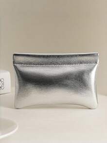 Customized Embossed Logo PU Bullet Bag, Makeup Bag With Automatic Open/Close, Lightweight Compact Silver Pouch, Portable Coin Purse, Cable Organizer, Minimalist Luxury Waterproof Cosmetic Bag - Multicolor - View 15