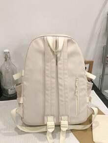 Large Capacity Multi-Compartment Cartoon Backpack With Dual Handles And Zipper, Anti-Theft Design, Suitable For Students Back To School, College Style, Women Travel & Vacation - Beige - View 4