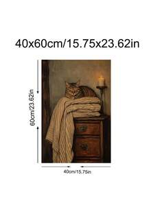 1幅瞌睡虎斑猫油画，复古乡村维多利亚风格印刷品，送给朋友的理想礼物，卧室艺术画，客厅装饰，办公室装饰，厨房装饰，浴室装饰，墙面艺术，墙面装饰，家居装饰，房间装饰，帆布墙画，海报，带框墙画，可选画框 - B - 查看 10