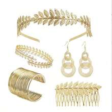 5pcs Greek Goddess Style Costume & Accessories Set, Including Leaf Crown, Headband, Bracelet, Earrings, Bridal Headpiece, Halloween Theme - Multicolor - View 9