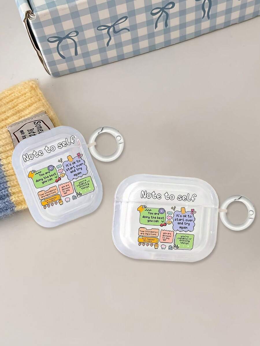 1pc Cartoon Slogan Pattern Wireless Bluetooth Earphone Protective Case Compatible With Apple 1/2/3/4, Pro/Pro2/Pro3 - Multicolor - View 1