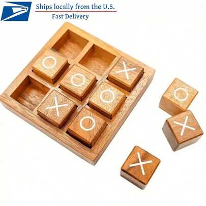 1Pc Classic Wooden Tic Tac Toe Game Set, Suitable For All Ages - Perfect Family Game Night & Home Decor | Suitable For Coffee Table, Living Room, And Desk, Entertaining Tabletop Puzzle Game, Durable Wood, Fun Board Game, Ideal For Adult Game Night, Wonderful Gift Choice
