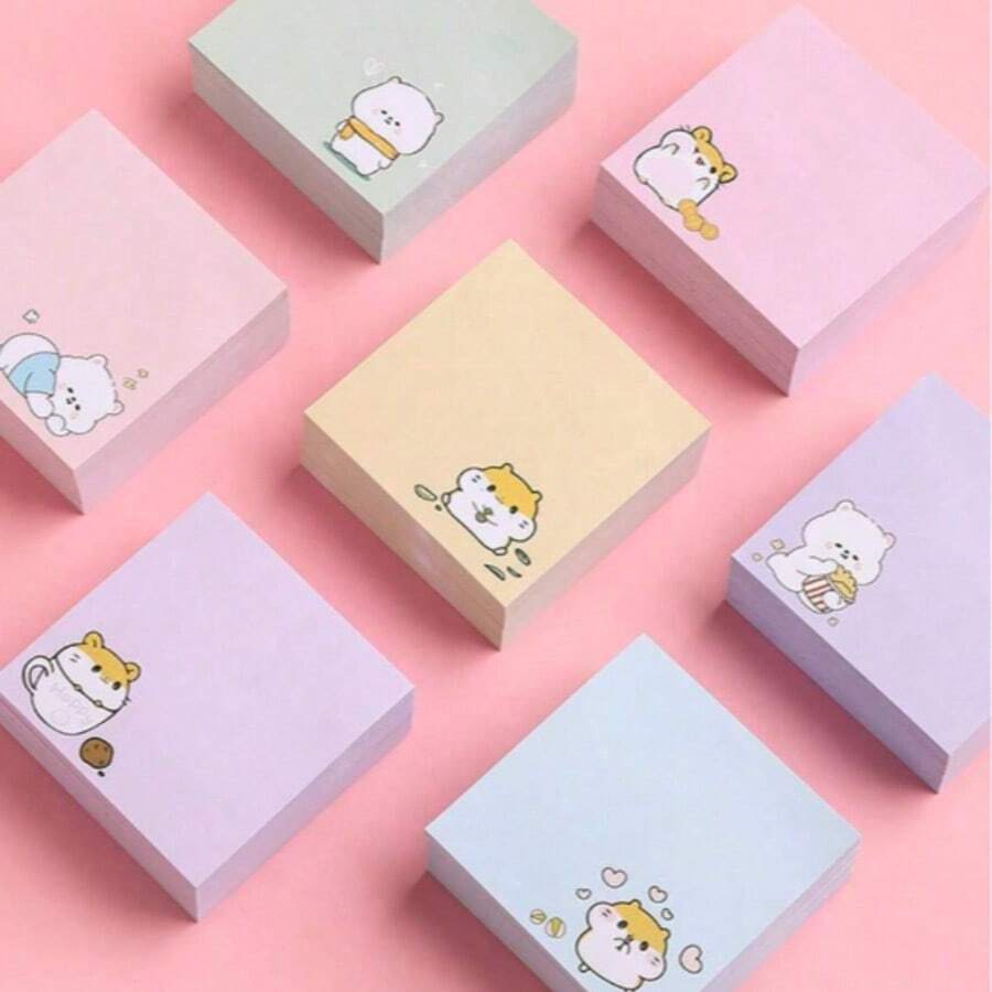 可爱卡通女孩便签本，小巧笔记本，配有热门网络便签贴纸，可重复使用，强力粘性，返校用品，办公、教室和家庭使用，冬季用品，感恩节，圣诞节，沙特国庆日，新年，情人节，生日，节日，送给男朋友/女朋友的礼物，成人适用 - 彩色 - 查看 1