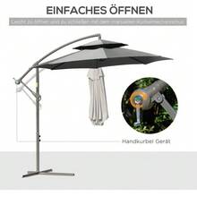 Cantilever Parasol Ø2.67 X 2.45 M, Crank Operated, Double Canopy, Cross Base, Steel Frame, Outdoor Sun Protection, Polyester Canopy, Light Grey - Grey - View 4