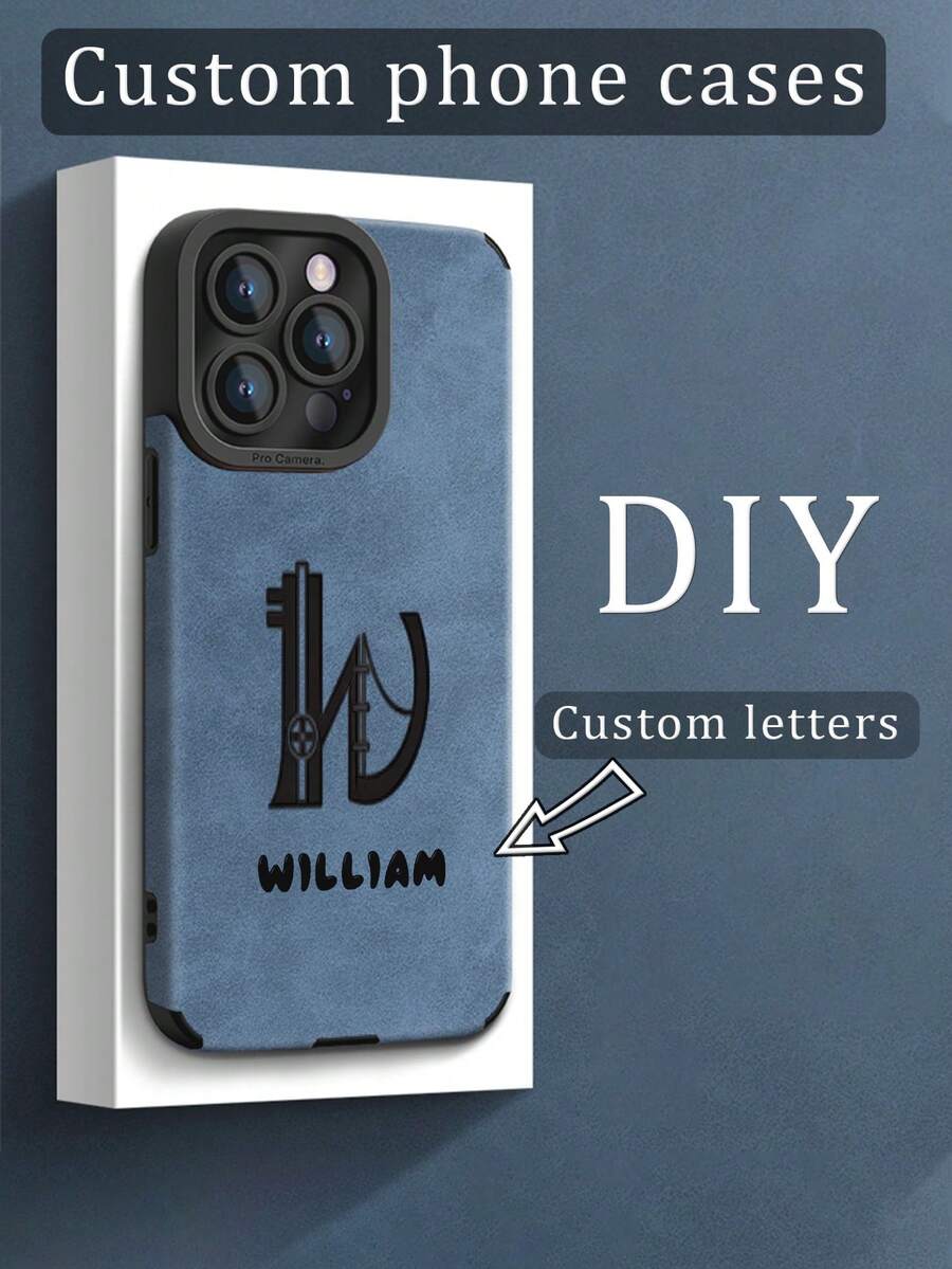 1pc Customized 26 Letter DIY Name, Premium Blue Faux Leather 2-In-1 Phone Case Suitable For Apple 17ProMax/16/15/14 Plus/13 Pro/12 Pro Max/11/7P/XS/XR And Phones, Made Of Soft PU Leather, Shock-Proof, Scratch-Resistant, Fingerprint-Proof - Blue - View 1