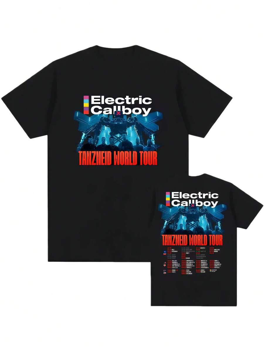 Electric Callboy Tanzneid World Tour Tshirts Unisex Streetwear Short Sleeve Cotton Male T-Shirt Fashion Rock Band Graphic Tees - 黑色 - 查看 1