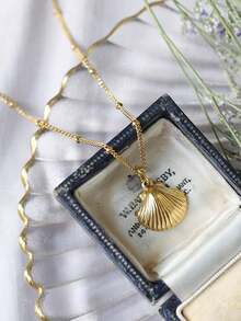 1pc Stainless Steel Waterproof & Fade-Resistant Ocean Beach Shell Pendant Necklace, Suitable For Women's Daily Wear - Seashell Side Chain - View 3