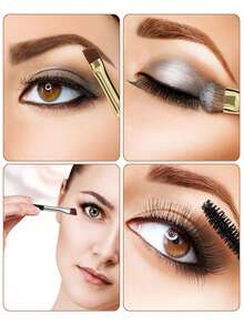 6/3/1pcs New Double-Ended Eyebrow Brush, Dual-Headed Makeup Brush, Eye & Eyebrow Brush, Angled Eyebrow Brush, Eyelash Brush, Eyebrow Brush, Eye Makeup Brush - Black - View 3