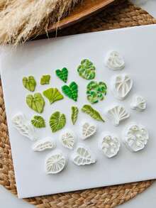 2/12件套精致热带叶子造型软陶切割器 – 龟背竹和银杏叶形状，植物波西米亚风手工工具，适用于DIY耳环、珠宝制作和植物爱好者礼物 - 白色 - 查看 12