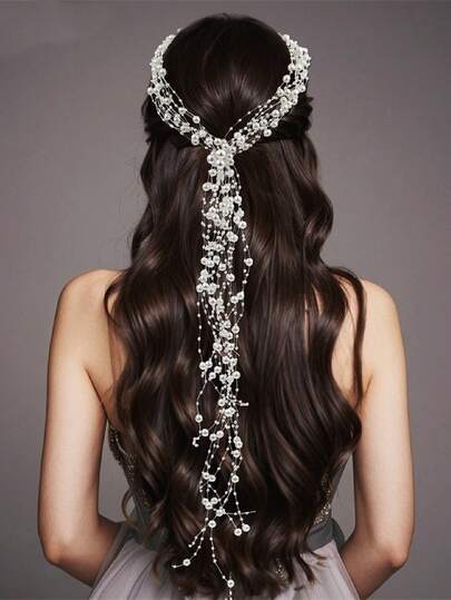 5 piezas Cadena para el cabello trenzada para mujer, decoración para el cabello de perlas falsas, accesorio para el cabello de novia, decoración para el cabello pura, adorno para el cabello de novia para boda