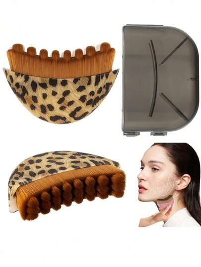 1pc Lymphatic Drainage Facial And Body Massage Brush - Ergonomic Lymphatic Drainage Massager, Sculpts Face, Jawline And Chin. Designed For Precise Skin Contouring And Fatigue Relief. Includes Storage Case. Features Oval And Dry Brushing Heads. For Facial Massage And Cleansing.