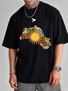 Casual Men's Cotton T-Shirt, Made Of Pure Cotton Material, Is Comfortable To Wear And Has A Casual Style. The Design Is Fashionable And Versatile, Suitable For Daily Wear And Outdoor Activities. It Is A Must-Have Item For Street Fashion Or Summer, And Is Also An Excellent Gift For Men. - 黑色 - 查看 2
