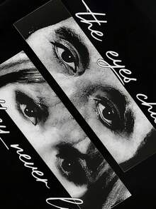 Camiseta vintage para mujer con estampado de ojos en blanco y negro "Los ojos nunca mienten", 97% algodón acanalado, ajustada, de alta elasticidad, estilo deportivo liso. - Negro - Ver 4