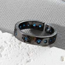 Geometric Aqua Gemstone Ring: Adjustable Statement Piece With Dainty Crystal Accents - Black - View 2