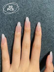 母亲节礼物，日常佩戴，30片长尖头裸色渐变白色假指甲，附赠1个指甲锉和1瓶果冻凝胶，美甲用品 - 彩色 - 查看 2