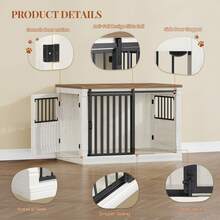 HaluPeit 101cm Dog Cage Furniture, Wooden Dog Box, Home Dog Crate With 3 Doors, Sliding Doors, For Small, Medium, And Large Dogs, Sturdy, Side Table, 101 * 60.5 * 70 Cm, White/Brown - White - View 5
