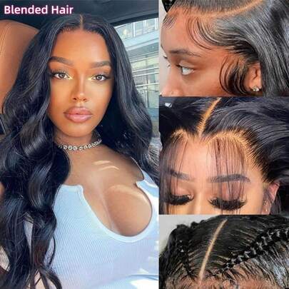 34英寸巧克力棕色蕾丝前假发，巴西真人发，13x4波浪卷蕾丝前假发，真人发，预先拔毛，带婴儿发，4英寸高清蕾丝假发，真人混纺发，200%密度，彩色假发，耐热纤维合成假发，女士款