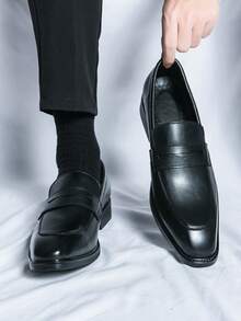 男士尖头正装鞋、乐福鞋、复古休闲皮鞋、婚鞋及办公鞋 - 黑色 - 查看 4