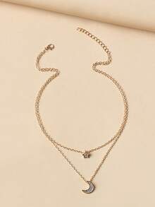 Fashionable Layered Moon & Star Necklace For Women, Delicate Minimalist Design Luxury Necklace - Star and Moon Necklace - View 6