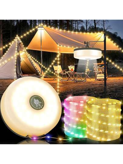 Rechargeable Tent Light, Portable LED Camping Lamp With Warm White & RGB Lighting, 2000mAh Battery, Multi-Mode Brightness Adjustment, Magnetic Tent Light, Emergency Flashlight, 10m Range, Camping Accessory