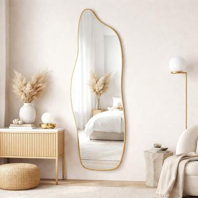 Espelho Decorativo Organico Corpo Inteiro Sala Quarto Banheiro e Halls- Dourado