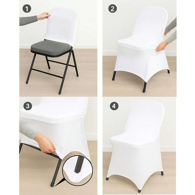 20/40/60/120pcs Stretch Spandex Folding Chair Cover Folding Kitchen Chair Cover, Universal Washable Sofa Cover Protective Cover, Detachable Chair Cover, Suitable For Wedding Party Restaurant Banquet Events - 白色 - 查看 2