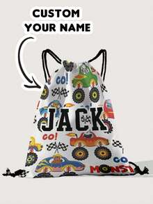 1pc Customized Name Cartoon Car Pattern Drawstring Backpack, Can Be Customized According To Your Unique Design, Perfect For Children, Print Your Own Name Or Print Your Sister's And Classmates' Names As A Gift To Give To Others - Multicolor - View 14