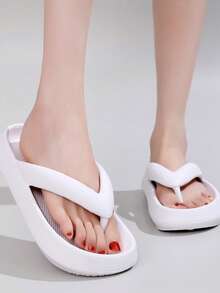 New Arrival Summer New Style Solid Color Textured Flip Flop Sandals, Comfortable & Breathable Non-Slip & Lightweight, One-Piece Molding Soft & Durable Shoes, Multi-Colors Optional, Home/Outdoor/Beach Universal Use Men Sandals & Women Sandals - 白色 - 查看 7