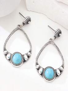 1对复古几何不对称绿松石吊坠耳环，欧美风格，女士款 - 耳飾 - 查看 18