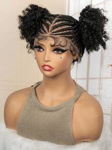 这款时尚易戴的合成假发采用全蕾丝结构，搭配盒式辫子，轻松打造自然蓬松的非洲马尾辫造型。 - 黑色 - 查看 5