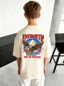 Tween Boys Casual Printed Crew Neck Short Sleeve T-Shirt, Summer Top - Apricot - View 8