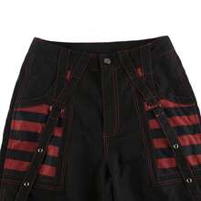 Women Cargo Jeans, Striped Zipper Button Closure Loose Casual Trousers Streetwear With Pockets - 紅色 - 查看 7