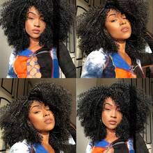 16" Natural Black Color Afro Kinky Curly Wig For Women | Full Fluffy Bomb Style | Soft Synthetic | Daily/Party/Cosplay/Costume - màu đen - Xem 3
