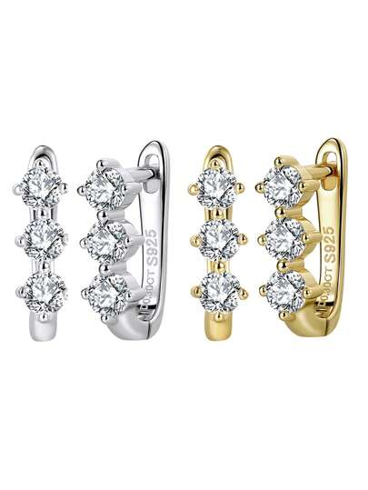 ORSA JEWELS 1 Pair 925 Sterling Silver D Color VVS 3mm Moissanite Small Hoop Earrings Sparkling And Timeless Brilliant Cute Ear Jewelry For Women Perfect Accessories For Wedding, Birthdays, Special Occasions, Or Celebrations