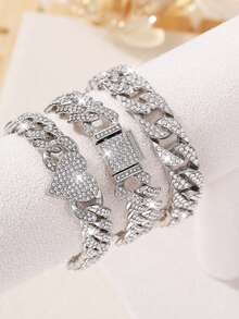 3pcs Classic Black, Pink & White Clover Design Bracelet Set, Suitable For Daily Wear, Ideal Gift For Girlfriend - Set - View 7