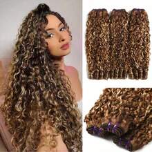 Honey Blonde Highlight Human Hair Bundles Ombre Brown Burmese Curly Bundles Human Hair 18 20 22 Inches Bundles 4/27 Water Wave Sew In Hair Extensions Quick Weave With Spiral End 3c4a Luxe Gifts For New Year Festival Hair Colorful Hair Extensions - S4/27 - Xem 1