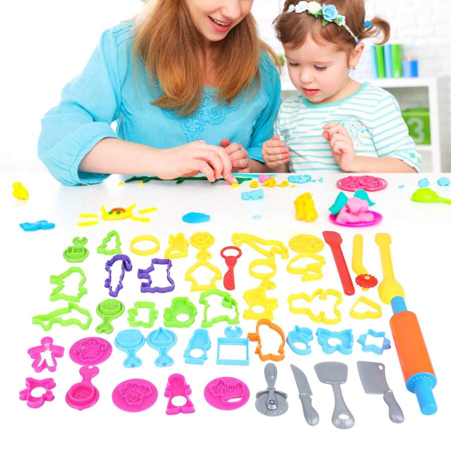 Juego de 41 utensilios para amasar de colores vivos y formas variadas. Kit de utensilios de plástico para amasar para niños. - Multicolor - Ver 1