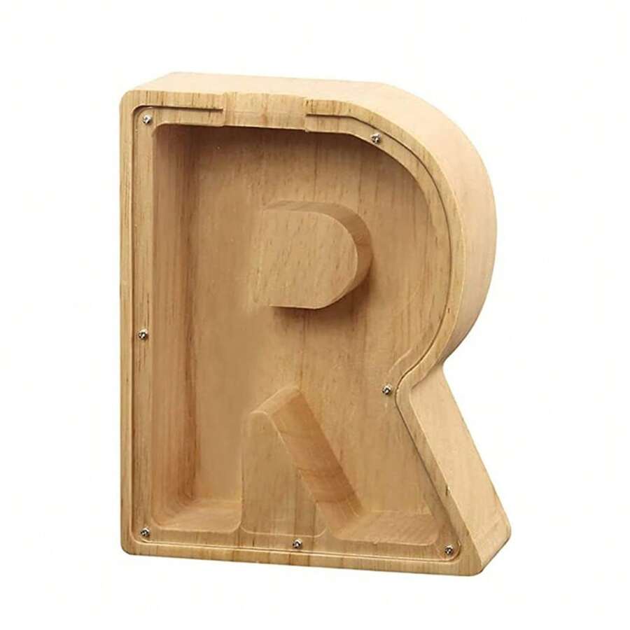 English Alphabet Letter Piggy Bank,Large-Capacity Transparent Wooden Alphabet Piggy Bank,Personalized Coin Savings Box, Name DIY Creative Purchase Combination. - Letter R - View 1