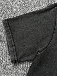 Women's Casual Washed Retro Style Round Neck Short Sleeve T-Shirt - Black - View 4