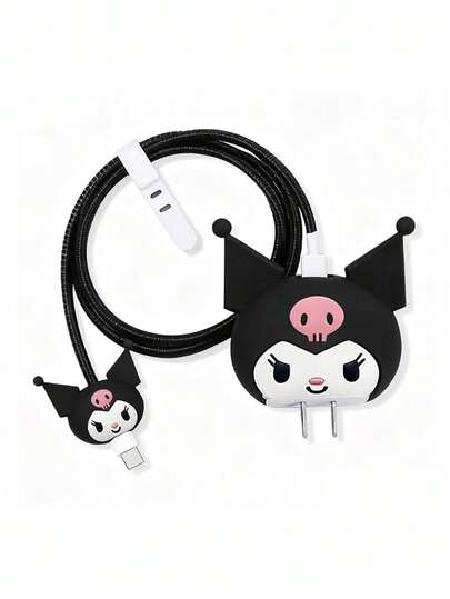 Sanrio مجموعة واقي شاحن بشخصية قطة كرتونية من السيليكون متوافقة مع محول آيفون 20 واط، واقي كابل الشحن