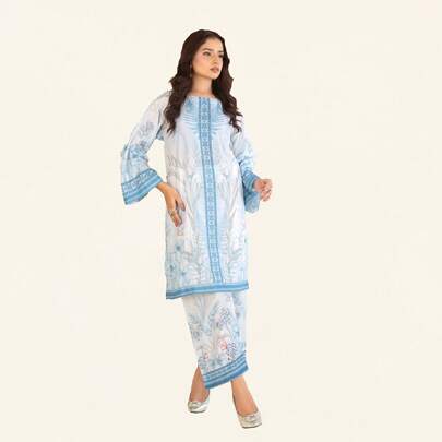 2PC Stitched Printed Silk Shirt And Trouser RTW-KSTL-205  All Season